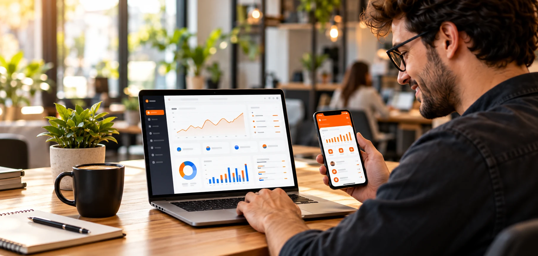 Sistema de gestão em notebook