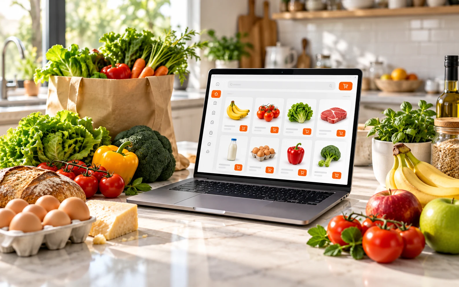 Loja virtual de supermercado aberta em notebook